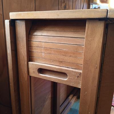 LOT 286: Romanian Made MCM Hideaway Drop Leaf Table w/ 5 Folding Chairs