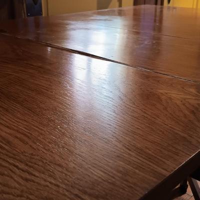 LOT 286: Romanian Made MCM Hideaway Drop Leaf Table w/ 5 Folding Chairs