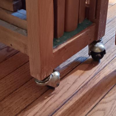 LOT 286: Romanian Made MCM Hideaway Drop Leaf Table w/ 5 Folding Chairs