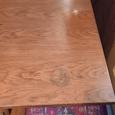 LOT 286: Romanian Made MCM Hideaway Drop Leaf Table w/ 5 Folding Chairs