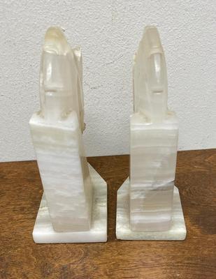 Vintage Mid-Century Carved Marble Onyx Horse Head Bookend
