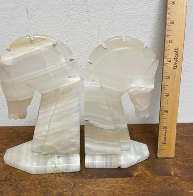 Vintage Mid-Century Carved Marble Onyx Horse Head Bookend