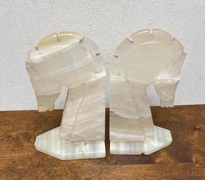 Vintage Mid-Century Carved Marble Onyx Horse Head Bookend