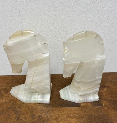 Vintage Mid-Century Carved Marble Onyx Horse Head Bookend