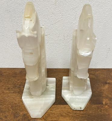 Vintage Mid-Century Carved Marble Onyx Horse Head Bookend