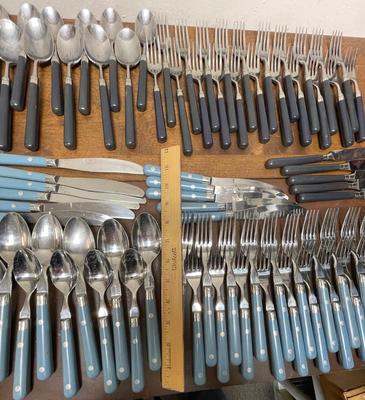 2 flatware sets = sky blue VF Mardi Gras and Black Stanley Roberts - a few missing pieces