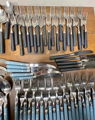 2 flatware sets = sky blue VF Mardi Gras and Black Stanley Roberts - a few missing pieces
