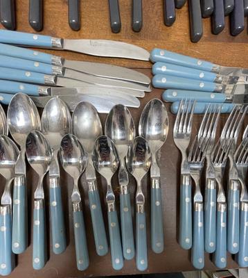 2 flatware sets = sky blue VF Mardi Gras and Black Stanley Roberts - a few missing pieces