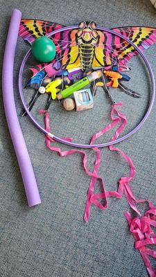 Summer kid toys and sidewalk Chalk