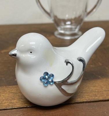 Vintage Glass & Ceramic Misc. Lot - milk glass cream & sugar, Delft Blue Ornament, Resin trinket box, etc