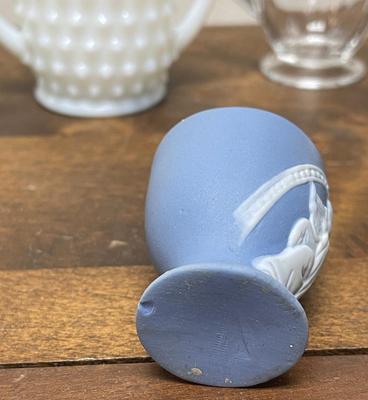 Vintage Glass & Ceramic Misc. Lot - milk glass cream & sugar, Delft Blue Ornament, Resin trinket box, etc