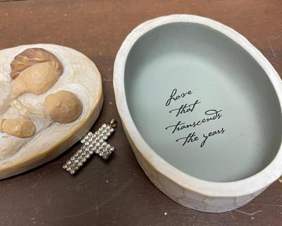 Vintage Glass & Ceramic Misc. Lot - milk glass cream & sugar, Delft Blue Ornament, Resin trinket box, etc