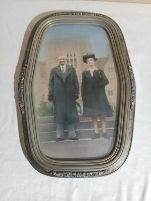 Antique Convex glass Art deco picture frame with portrait