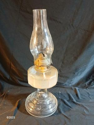Hurricane oil lamp 18" tall clear beautifully etched thick glass pedestal base