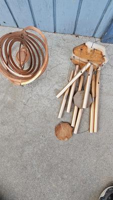 Outdoor Wind chimes and a whirly gig