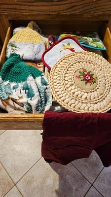 Hot pads, hand towels and apron