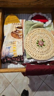 Hot pads, hand towels and apron