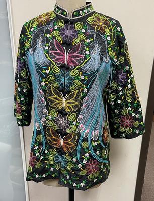 Joycelyn's of California size 14 Vintage Embroidered Floral tunic Asian Spring top or Jacket