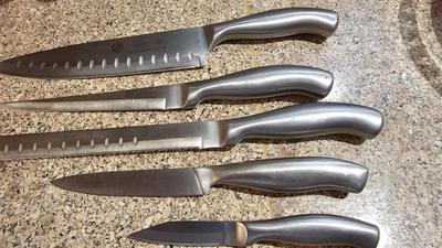 Glass serving plates, salt and pepper shakers, pampered chef food chopper, Knife set