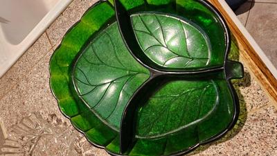 Glass serving plates, salt and pepper shakers, pampered chef food chopper, Knife set