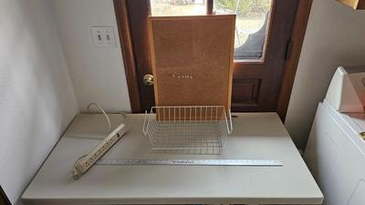 Office items and a folding table