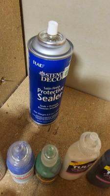 Fabric paint and Arcrylic paint with brushes and other crafting items