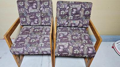 wooden and flowered fabric chairs