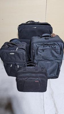 Three different brand & Sized suitcase Luggage with a nice laptop bag and luggage cart