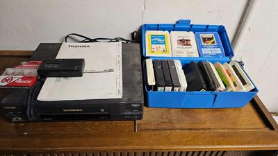 M-683 VCR player, Micro-12 microcassette recorder and variety of 8 track music