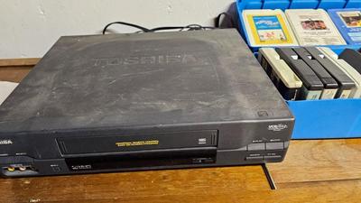 M-683 VCR player, Micro-12 microcassette recorder and variety of 8 track music