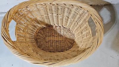 Variety of wicker baskets with doilies