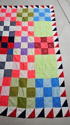 Handmade patchwork quilt with two nice feather pillows