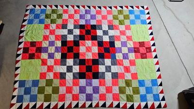 Handmade patchwork quilt with two nice feather pillows