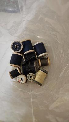 Four jars of vintage buttons, and other sewing notions