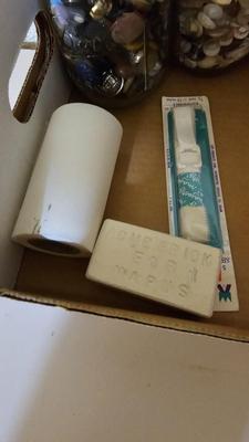 Four jars of vintage buttons, and other sewing notions