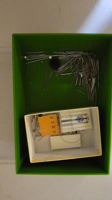 Four jars of vintage buttons, and other sewing notions