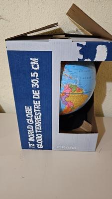 12" World Globe and vintage World atlas book