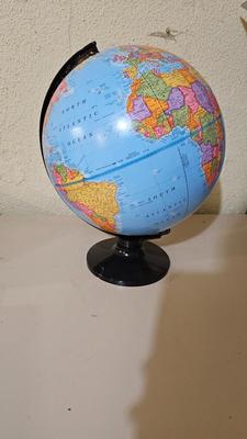 12" World Globe and vintage World atlas book