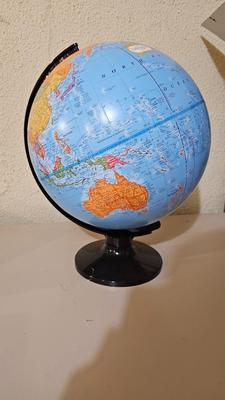 12" World Globe and vintage World atlas book