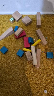 Assortment of kid toys - plastic animals - sack of blocks - Barney piano