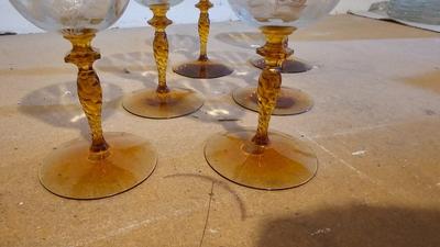 Liquor Cocktail glasses by Tiffin-Franciscan - Etched Vintage Pedestal Compote Clear Covered Candy Dish and other glassware