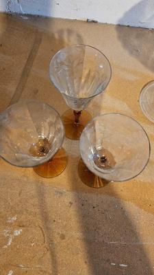 Liquor Cocktail glasses by Tiffin-Franciscan - Etched Vintage Pedestal Compote Clear Covered Candy Dish and other glassware