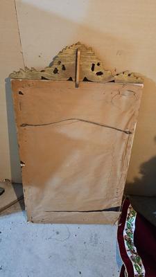 Early era Antique large mirror with ornate gold wooden frame