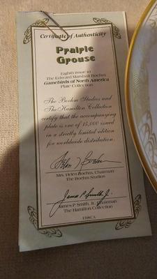Boehm Studios Gamebirds of North America limited edition issue plates with COA papers