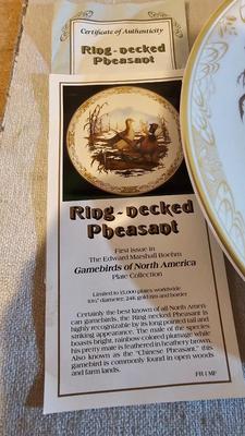 Boehm Studios Gamebirds of North America limited edition issue plates with COA papers