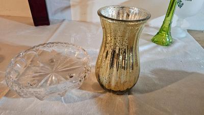 Vintage glassware - green Eiffel tower vase - and more