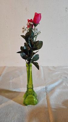 Vintage glassware - green Eiffel tower vase - and more
