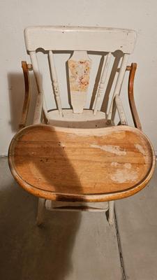 Antique white wooden high chair and booster seat