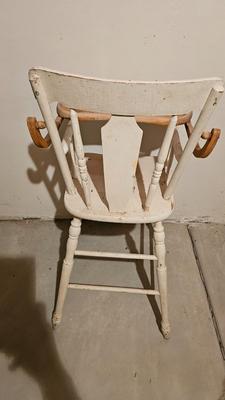 Antique white wooden high chair and booster seat