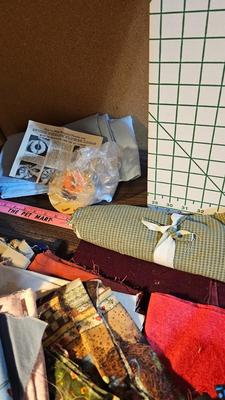 Small fabric scraps for quilting or sewing with wright's pattern board and quilting tools and more